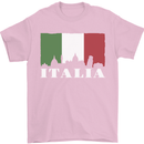 Italy Skyline Italian Flag Mens T-Shirt 100% Cotton Light Pink