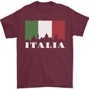 Italy Skyline Italian Flag Mens T-Shirt 100% Cotton Maroon