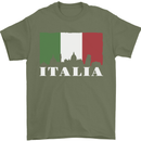Italy Skyline Italian Flag Mens T-Shirt 100% Cotton Military Green