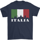 Italy Skyline Italian Flag Mens T-Shirt 100% Cotton Navy Blue