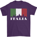 Italy Skyline Italian Flag Mens T-Shirt 100% Cotton Purple