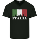 Italy Skyline Italian Flag Mens V-Neck Cotton T-Shirt Black