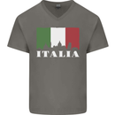 Italy Skyline Italian Flag Mens V-Neck Cotton T-Shirt Charcoal