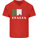 Italy Skyline Italian Flag Mens V-Neck Cotton T-Shirt Red