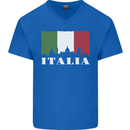 Italy Skyline Italian Flag Mens V-Neck Cotton T-Shirt Royal Blue