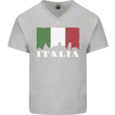 Italy Skyline Italian Flag Mens V-Neck Cotton T-Shirt Sports Grey