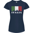 Italy Skyline Italian Flag Womens Petite Cut T-Shirt Navy Blue