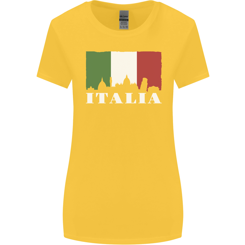 Italy Skyline Italian Flag Womens Wider Cut T-Shirt Yellow