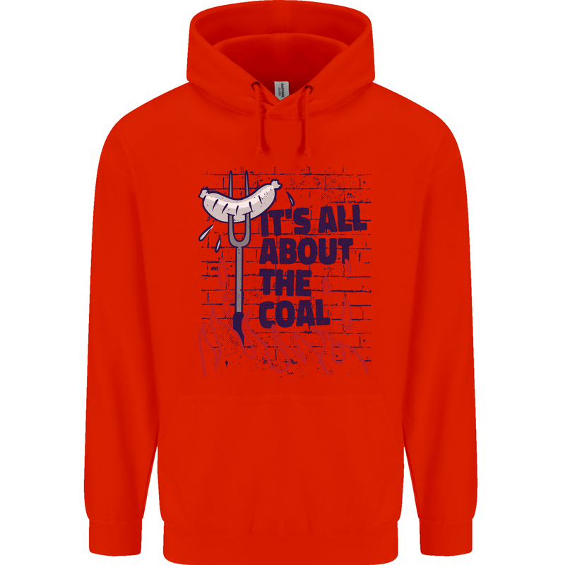 Its All About the Coal Funny BBQ Grill Mens 80% Cotton Hoodie Bright Red