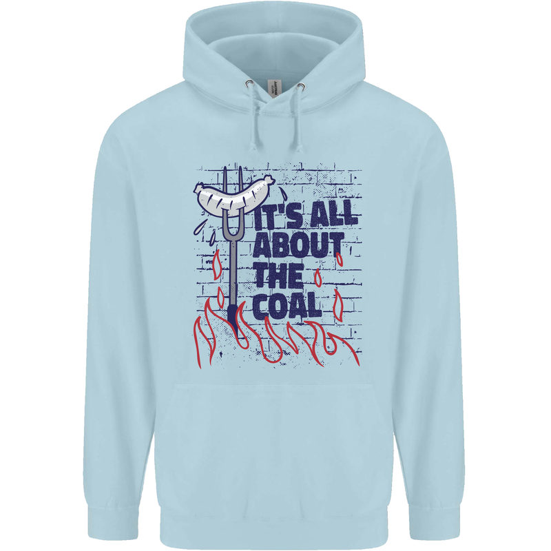 Its All About the Coal Funny BBQ Grill Mens 80% Cotton Hoodie Light Blue