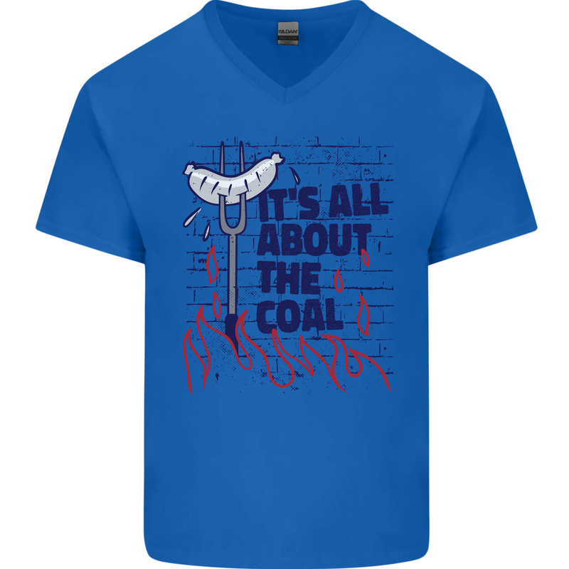Its All About the Coal Funny BBQ Grill Mens V-Neck Cotton T-Shirt Royal Blue