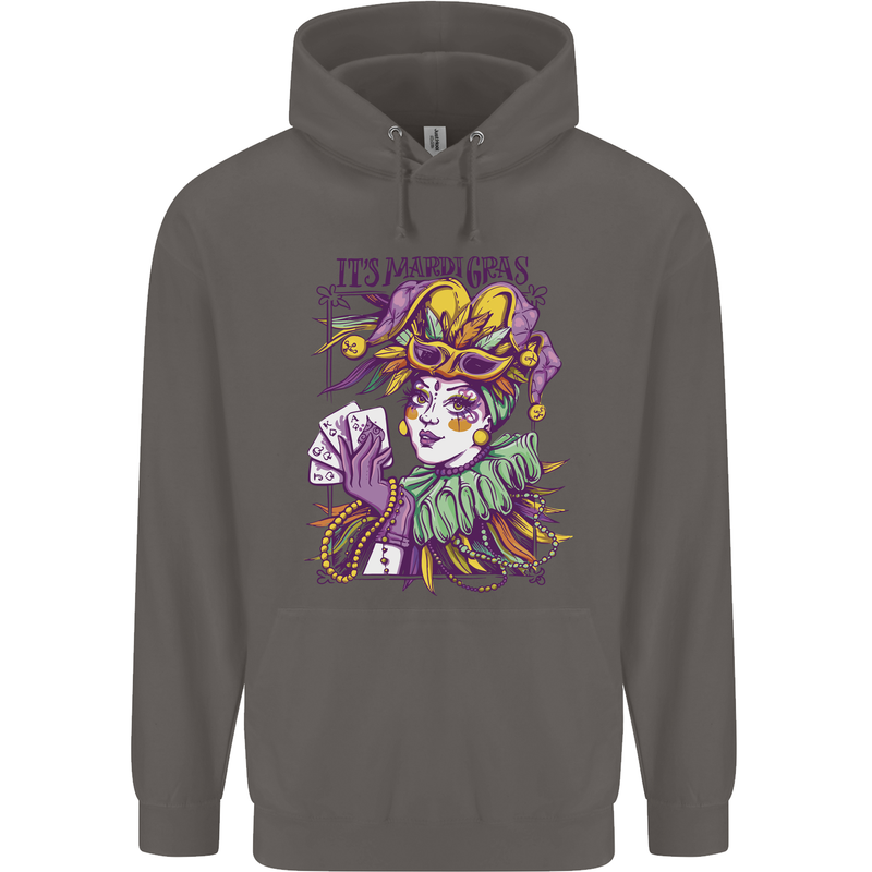 Its Mardi Gras Carnival Mens 80% Cotton Hoodie Charcoal