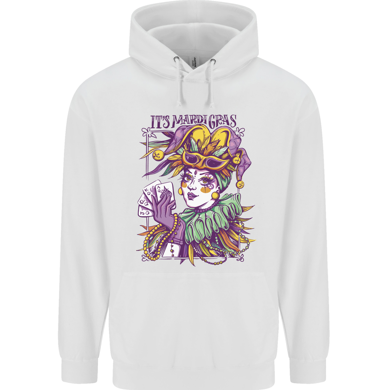 Its Mardi Gras Carnival Mens 80% Cotton Hoodie White
