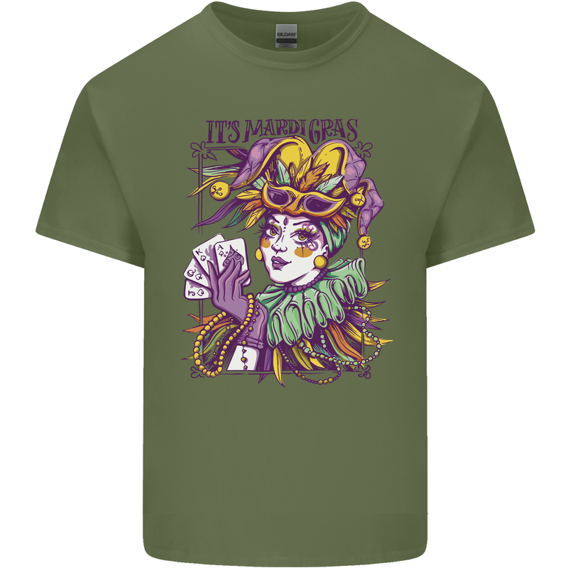 Its Mardi Gras Carnival Mens Cotton T-Shirt Tee Top Military Green