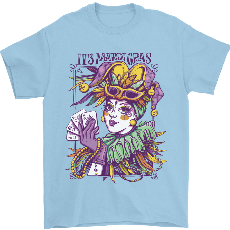 Its Mardi Gras Carnival Mens T-Shirt 100% Cotton Light Blue