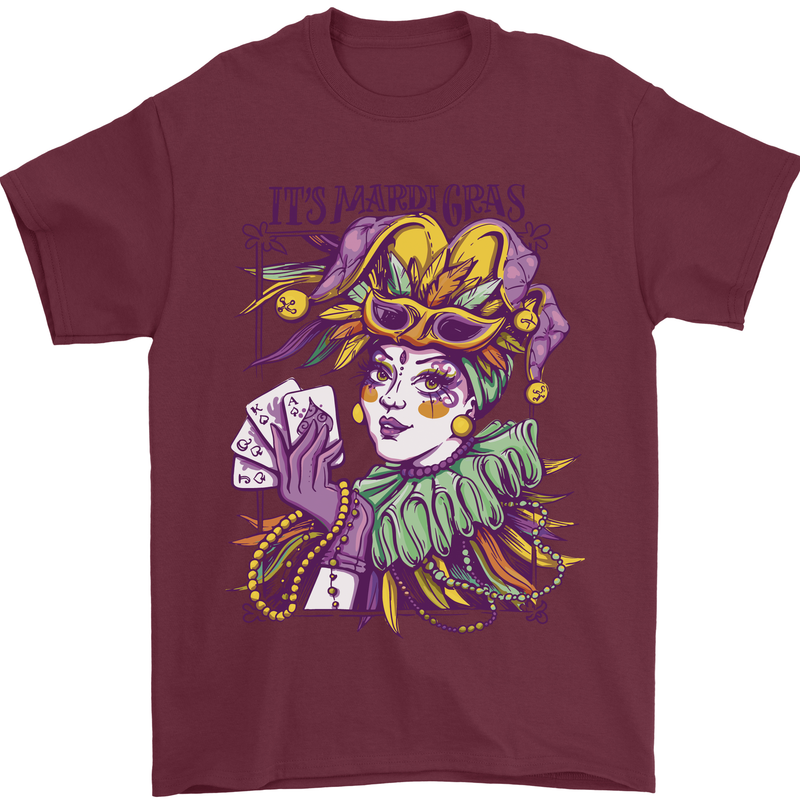 Its Mardi Gras Carnival Mens T-Shirt 100% Cotton Maroon