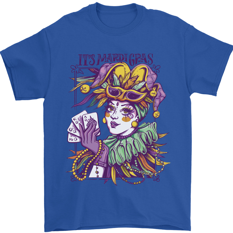 Its Mardi Gras Carnival Mens T-Shirt 100% Cotton Royal Blue