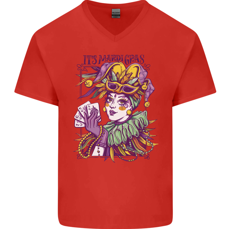Its Mardi Gras Carnival Mens V-Neck Cotton T-Shirt Red