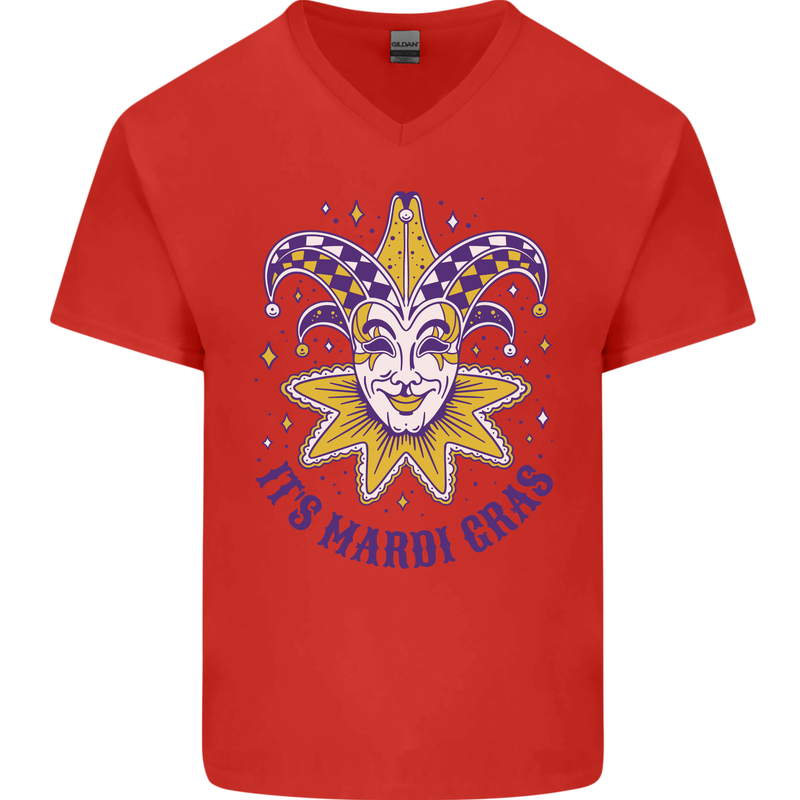 Its Mardi Gras Mens V-Neck Cotton T-Shirt Red