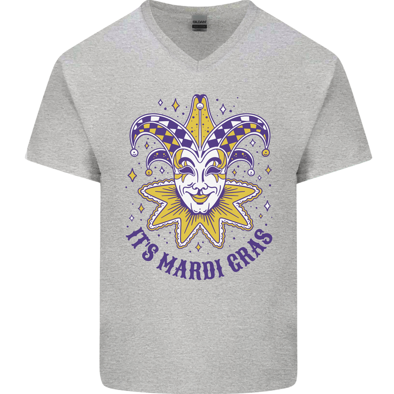 Its Mardi Gras Mens V-Neck Cotton T-Shirt Sports Grey