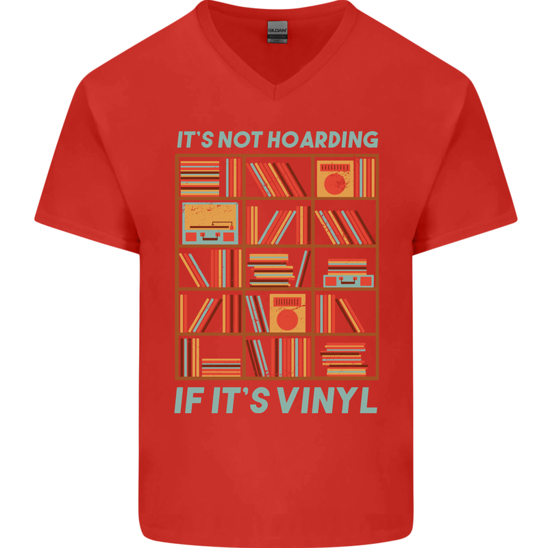 Its Not Hoarding Funny Vinyl Records Turntable Mens V-Neck Cotton T-Shirt Red