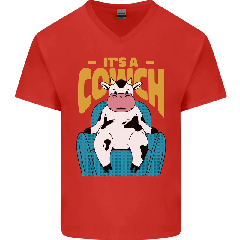 Its a Cowch Funny Cow Mens V-Neck Cotton T-Shirt Red