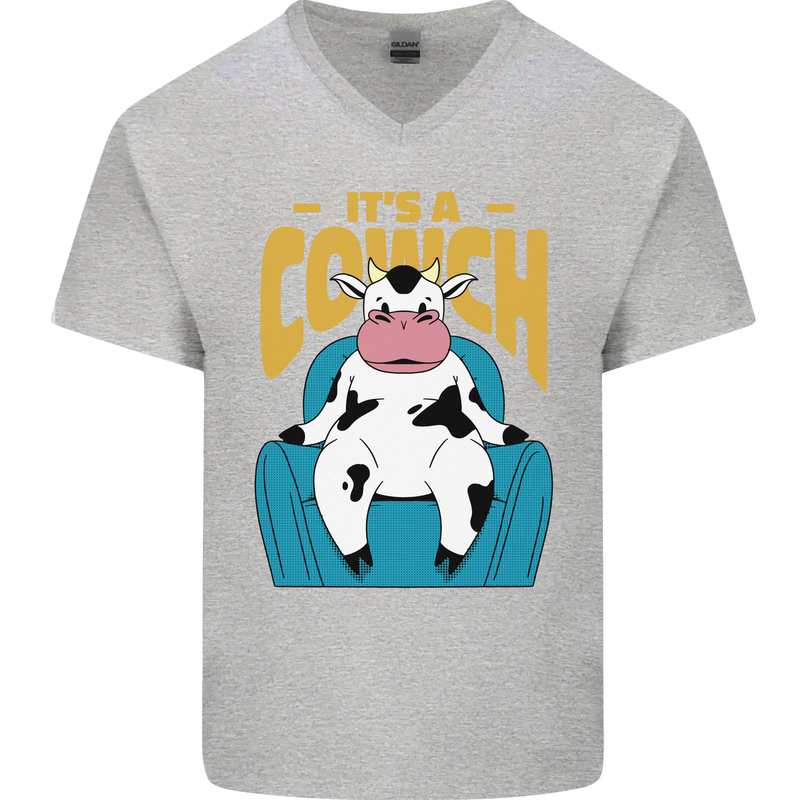 Its a Cowch Funny Cow Mens V-Neck Cotton T-Shirt Sports Grey