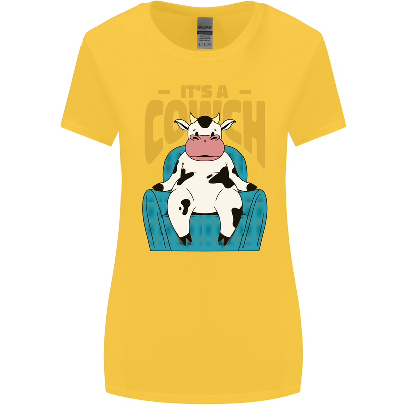 Its a Cowch Funny Cow Womens Wider Cut T-Shirt Yellow