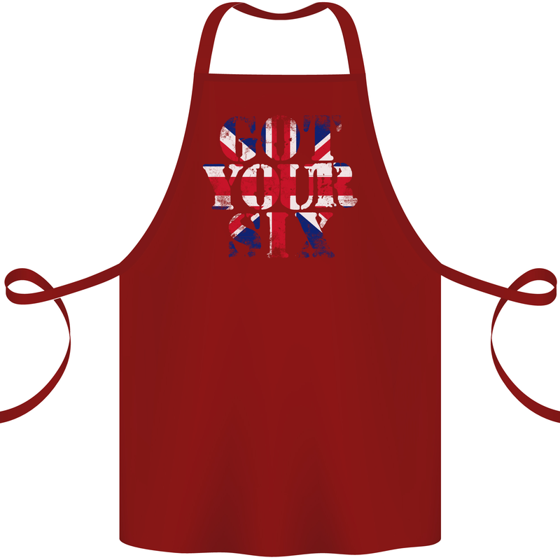 Ive Got Your Six Union Jack Flag Army Paras Cotton Apron 100% Organic Maroon