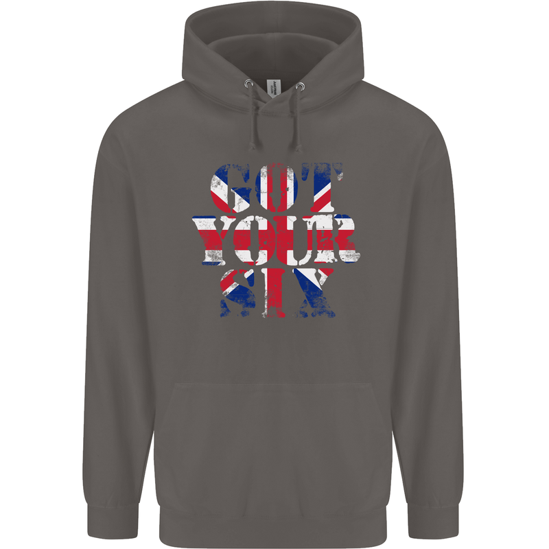 Ive Got Your Six Union Jack Flag Army Paras Mens 80% Cotton Hoodie Charcoal