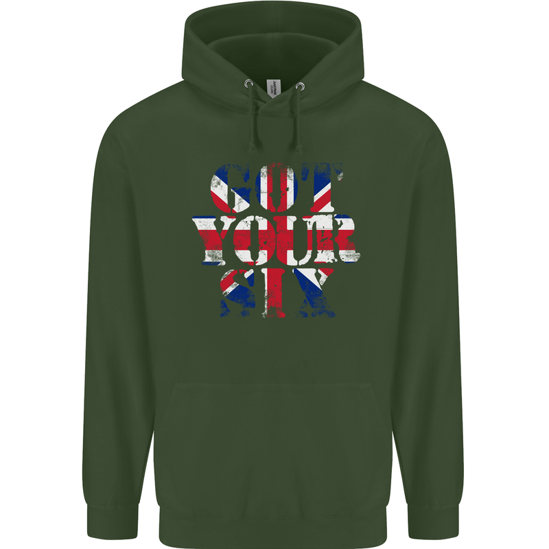 Ive Got Your Six Union Jack Flag Army Paras Mens 80% Cotton Hoodie Forest Green
