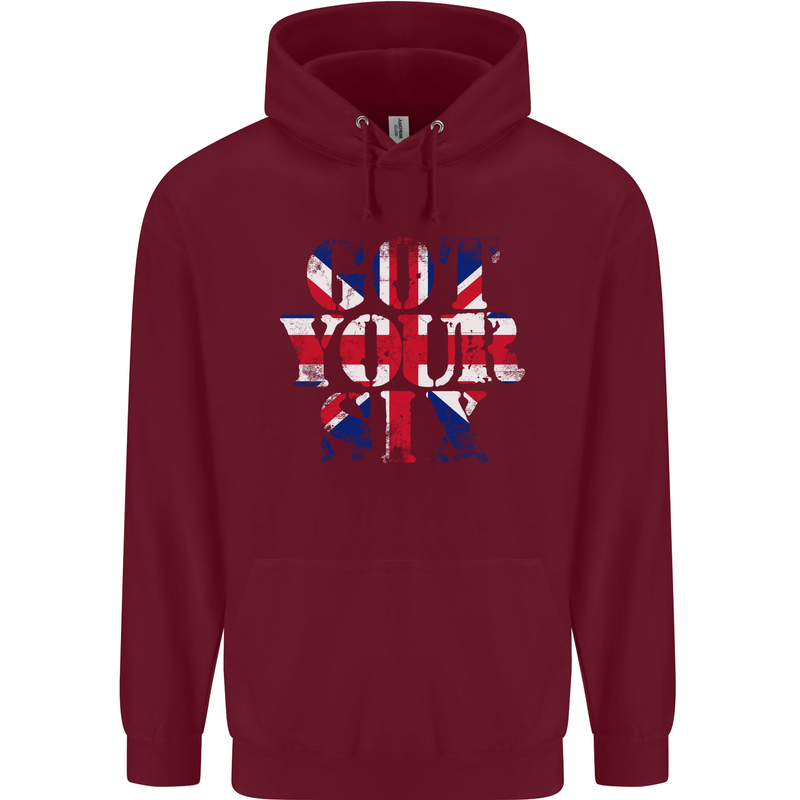Ive Got Your Six Union Jack Flag Army Paras Mens 80% Cotton Hoodie Maroon
