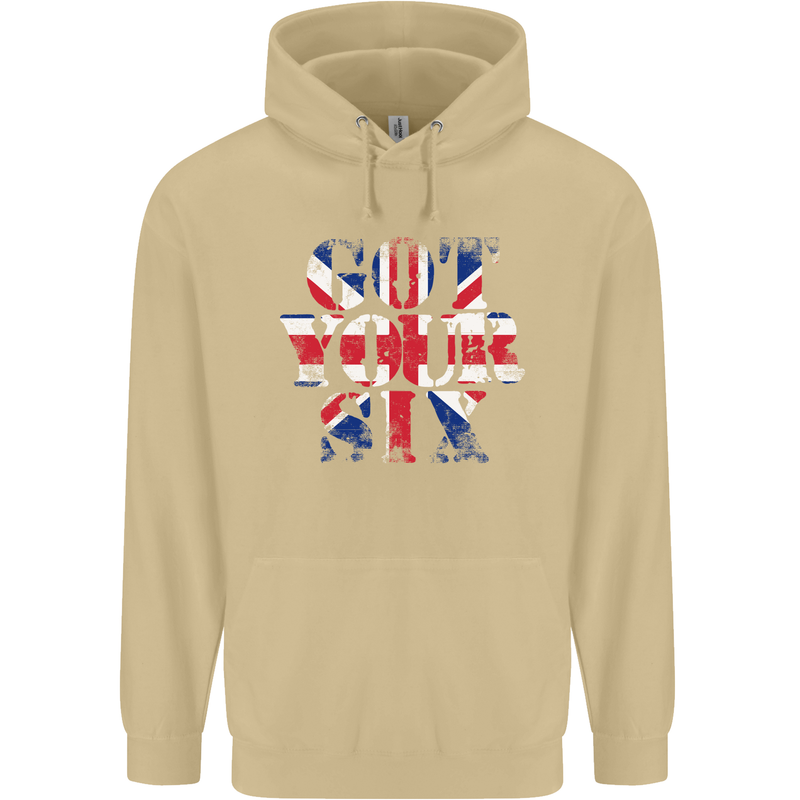 Ive Got Your Six Union Jack Flag Army Paras Mens 80% Cotton Hoodie Sand