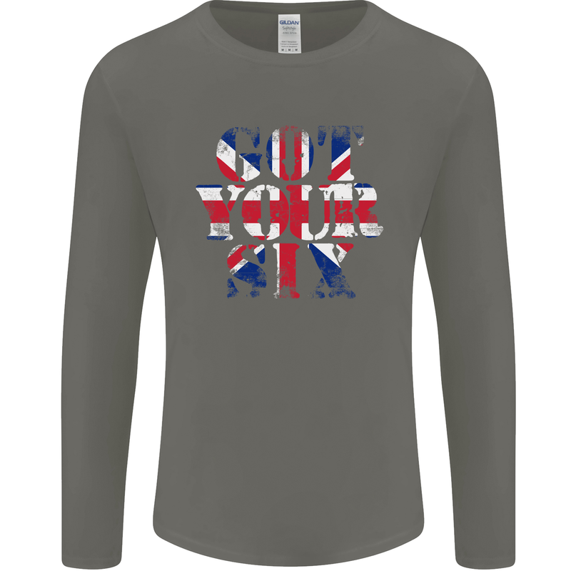 Ive Got Your Six Union Jack Flag Army Paras Mens Long Sleeve T-Shirt Charcoal