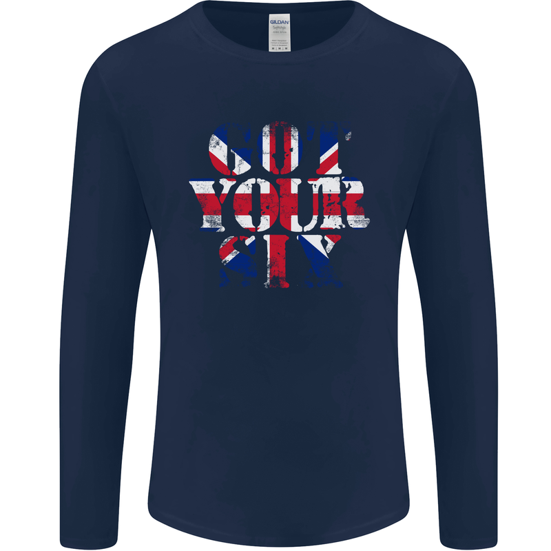 Ive Got Your Six Union Jack Flag Army Paras Mens Long Sleeve T-Shirt Navy Blue
