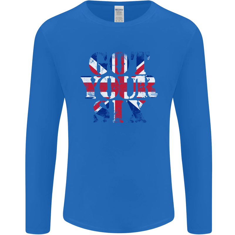 Ive Got Your Six Union Jack Flag Army Paras Mens Long Sleeve T-Shirt Royal Blue