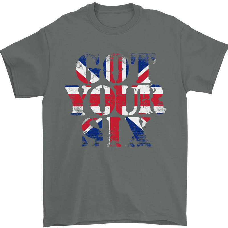 Ive Got Your Six Union Jack Flag Army Paras Mens T-Shirt Cotton Gildan Charcoal