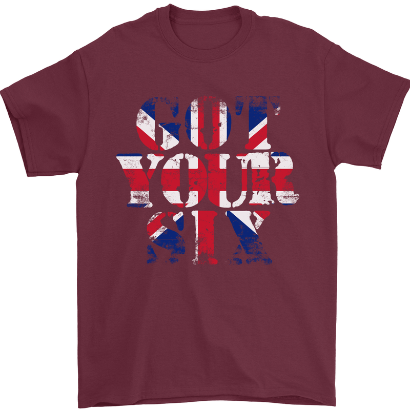 Ive Got Your Six Union Jack Flag Army Paras Mens T-Shirt Cotton Gildan Maroon