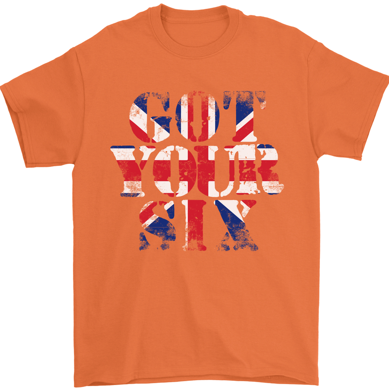Ive Got Your Six Union Jack Flag Army Paras Mens T-Shirt Cotton Gildan Orange