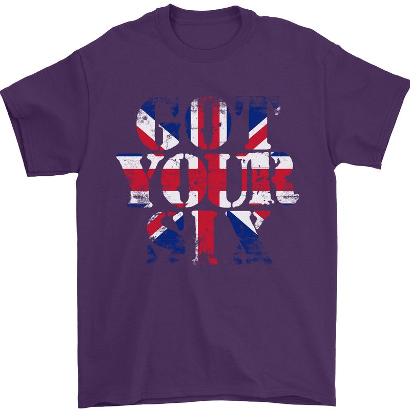 Ive Got Your Six Union Jack Flag Army Paras Mens T-Shirt Cotton Gildan Purple