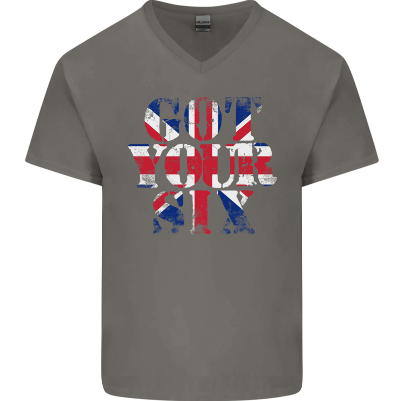 Ive Got Your Six Union Jack Flag Army Paras Mens V-Neck Cotton T-Shirt Charcoal