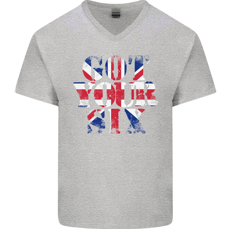 Ive Got Your Six Union Jack Flag Army Paras Mens V-Neck Cotton T-Shirt Sports Grey