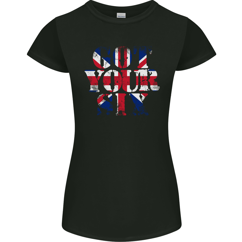 Ive Got Your Six Union Jack Flag Army Paras Womens Petite Cut T-Shirt Black