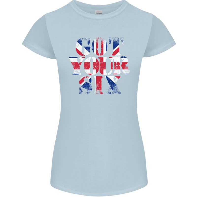 Ive Got Your Six Union Jack Flag Army Paras Womens Petite Cut T-Shirt Light Blue