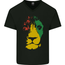 Jamaica Lion Reggae Music Jamaican Mens V-Neck Cotton T-Shirt Black