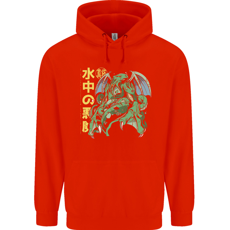 Japanese Anime Cthulhu Kraken Mens 80% Cotton Hoodie Bright Red