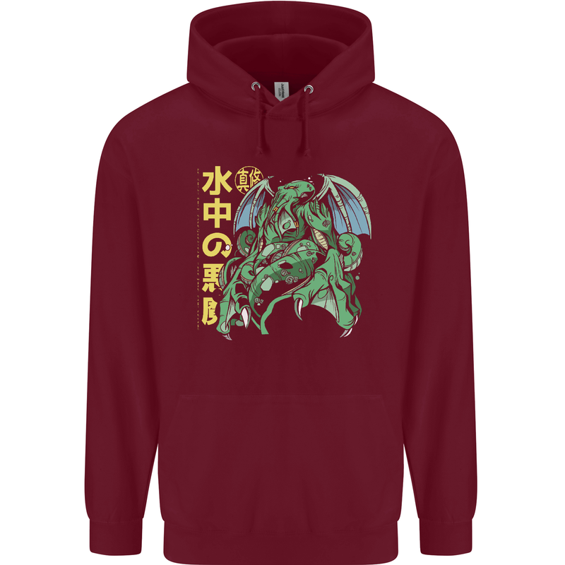 Japanese Anime Cthulhu Kraken Mens 80% Cotton Hoodie Maroon