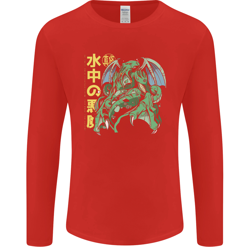 Japanese Anime Cthulhu Kraken Mens Long Sleeve T-Shirt Red