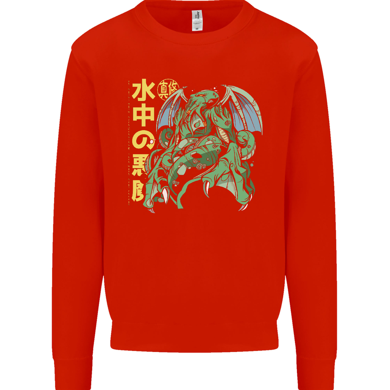 Japanese Anime Cthulhu Kraken Mens Sweatshirt Jumper Bright Red