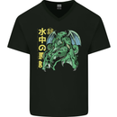 Japanese Anime Cthulhu Kraken Mens V-Neck Cotton T-Shirt Black